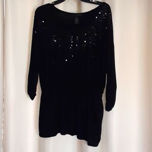 Womans M sequence front black topruns big loose fit 3 qtr length sleeve